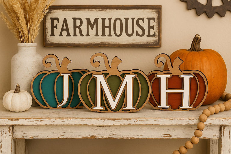 Personalized Wooden Monogram Pumpkin – Farmhouse Fall Decor coastal beach - Moonshineandglitter