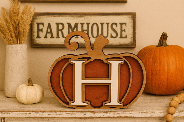 Personalized Wooden Monogram Pumpkin – Farmhouse Fall Decor coastal beach - Moonshineandglitter