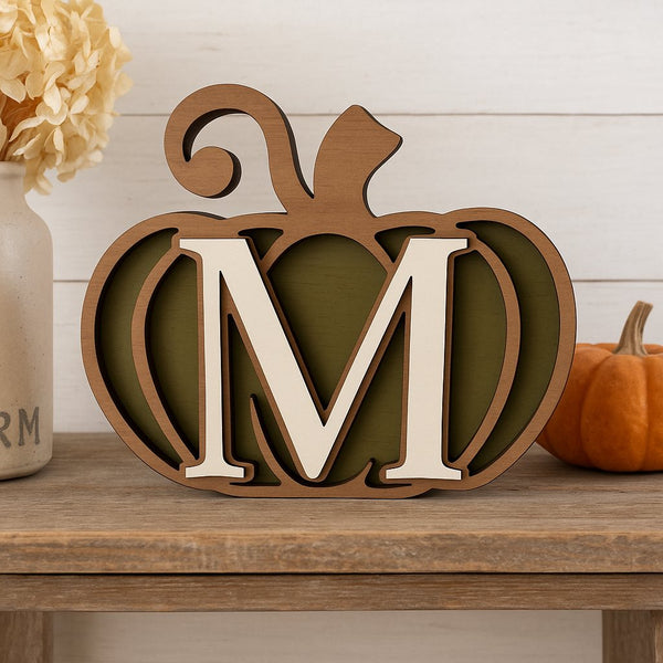 Personalized Wooden Monogram Pumpkin – Farmhouse Fall Decor coastal beach - Moonshineandglitter