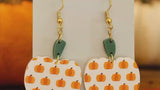 Pumpkin Earrings Lightweight Fall  - 1.25" Printed White Acrylic - Eye-Catching Fashion Statement, Hypoallergenic, Two Piece