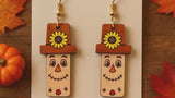 Scarecrow Dangle Earrings | 1.25” Hand-Painted 3D Lightweight Hypoallergenic | Stylish Fall Gift for Her