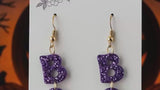 Purple Glitter "BOO" Halloween Earrings – Fun Spooky Dangle Earrings – Hypoallergenic – Lightweight Acrylic