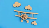 Wooden Nursery Airplane and Clouds Nursery Room Decor - Unfinished, Various Sizes Available front facing