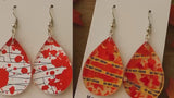 Halloween Blood Splatter & Crime Scene Tape Earrings – Teardrop Dangle – Spooky Fall Jewelry – Hypoallergenic