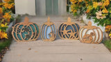 Coastal Fall Pumpkin Decor | Layered Wood Pumpkins with Sea Turtles, Waves, Starfish & Sand Dollars | Beach Autumn Shelf Sitters