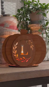 Custom Wood Monogram 3D Pumpkin Tea Light Holder - Personalized Fall Decor - Laser Cut Pumpkin - Halloween Home Decor