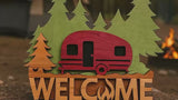 Rustic Camper Welcome Sign | Layered Wood Camping Decor | Handcrafted RV Welcome Sign | Forest & Campfire Wall Art | Cabin Porch Sign