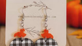 Lightweight Fall Pumpkin Earrings - 1.25" Black and White Plaid Acrylic - Eye-Catching Fashion Statement, Hypoallergenic, Two Piece