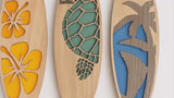 Layered Wooden Surfboard Wall Art – Coastal & Tropical Home Décor Sea turtle Monstera Palm Trees