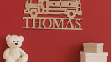 Personalized Wooden Firetruck Name Cutout – Custom Nursery Wall Decor | Multiple Sizes Available