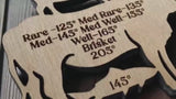 Meat Temperature Guide Magnet – Laser Engraved Wood – Chicken, Beef, Pork, Fish & Brisket Temps