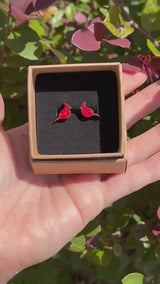 Handpainted Wood Stud Earrings with Cardinal Design red bird Hypoallergenic, Lightweight