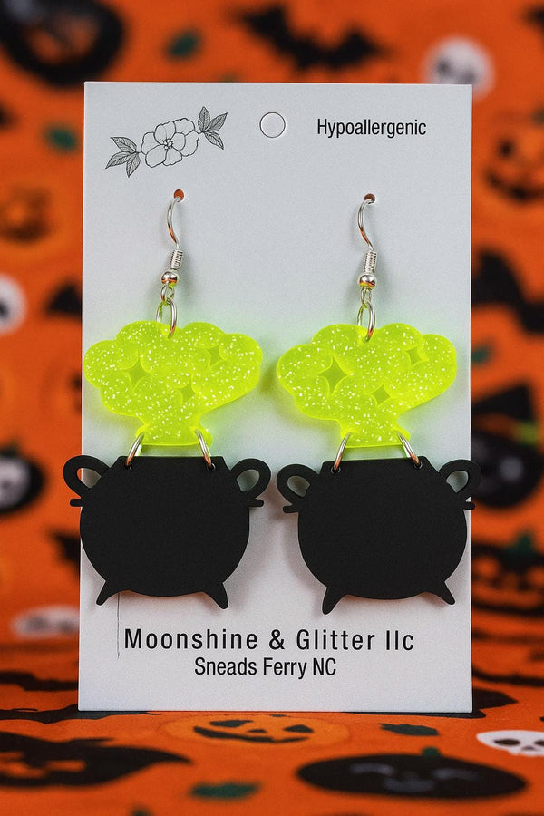 Purple Glitter "BOO" Halloween Earrings – Fun Spooky Dangle Earrings – Hypoallergenic – Lightweight Acrylic - Moonshineandglitter