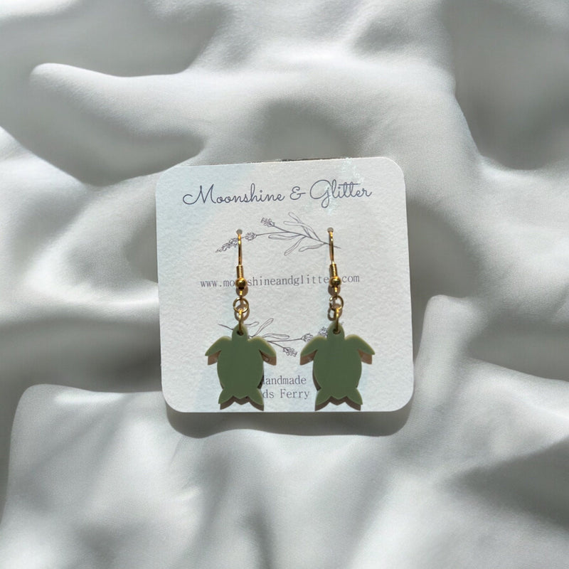 Sea turtle earrings dangle beach jewelry ocean beach sea animal sensitive ears 1.5” in length lightweight hypoallergenic acrylic - Moonshineandglitter