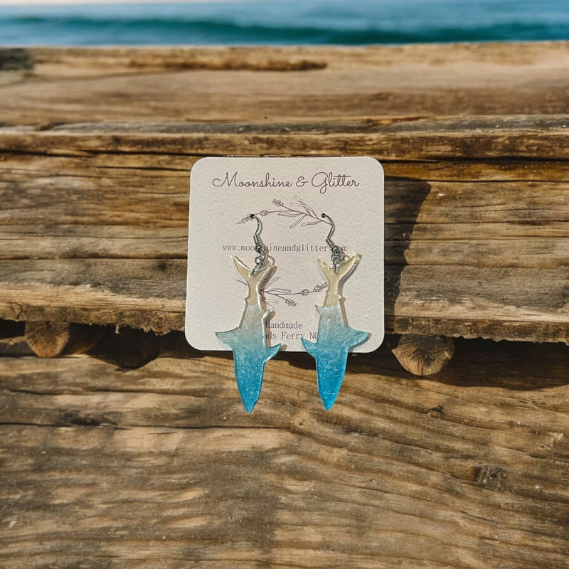 Shark earrings dangle beach jewelry ocean beach sea animal sensitive ears 1.5” in length lightweight hypoallergenic acrylic - Moonshineandglitter