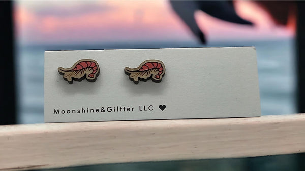 Shrimp stud earrings Beach Vacation Ocean stud earrings fun jewelry - Moonshineandglitter