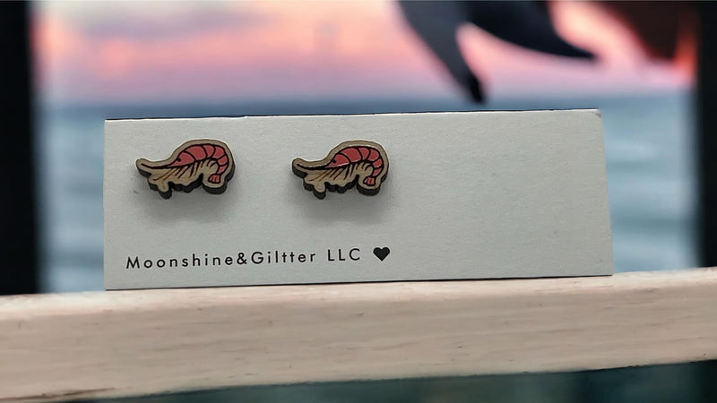 Shrimp stud earrings Beach Vacation Ocean stud earrings fun jewelry - Moonshineandglitter