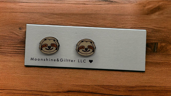 Sloth stud earrings sloth earrings handpainted gift hypoallergenic sensitive ears - Moonshineandglitter
