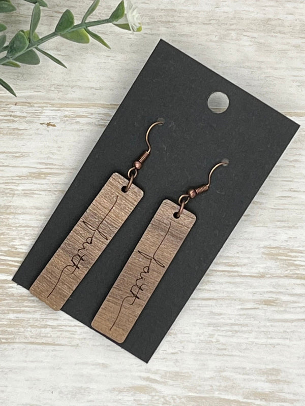 Walnut wood Faith earrings spiritual Easter spring style gift for her minimalist - Moonshineandglitter