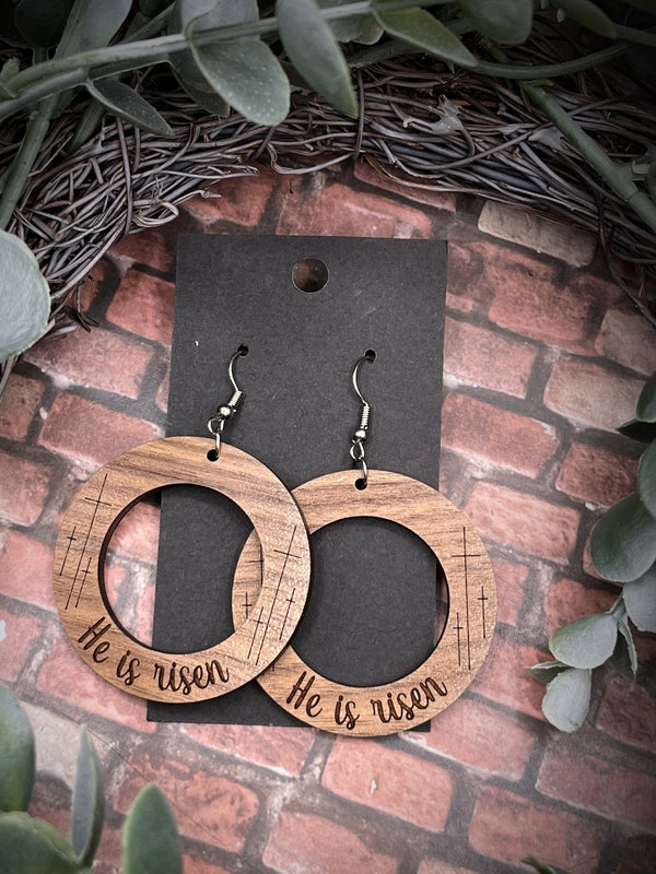 Walnut wood Faith he is risen earrings spiritual Easter spring style gift for her minimalist Adorable solid walnut - Moonshineandglitter