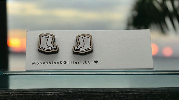White boots Seafood Shrimp Fishing Boots stud earrings Beach Vacation Ocean stud earrings fun jewelry - Moonshineandglitter