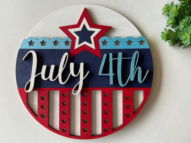 Wood round welcome home sign dog July America - Moonshineandglitter