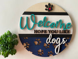 Wood round welcome home sign dog July America - Moonshineandglitter
