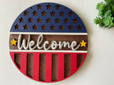 Wood round welcome home sign dog July America - Moonshineandglitter
