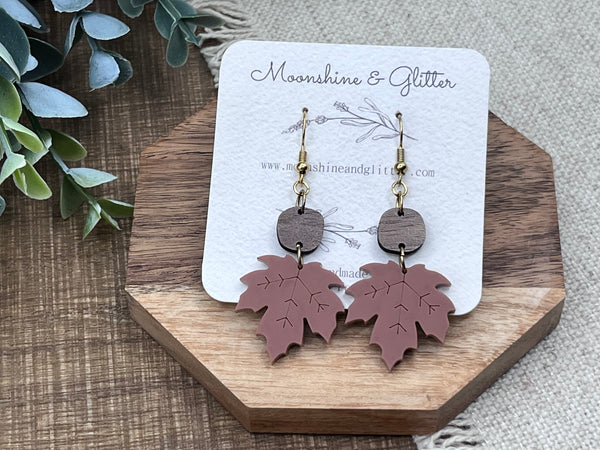 Fall leaf Rust walnut dangle earring