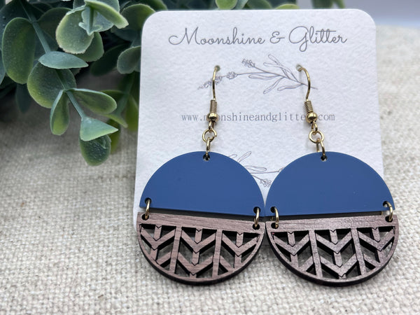 Navy Walnut basket weave split round earrings
