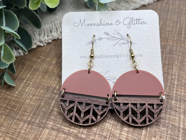 Terracotta Walnut basket weave split round earrings