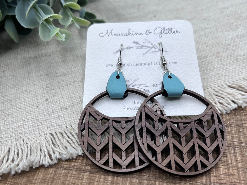 Walnut basket weave round earrings
