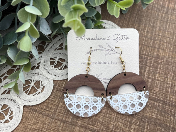 Walnut open circle Clear acrylic dangle earrings