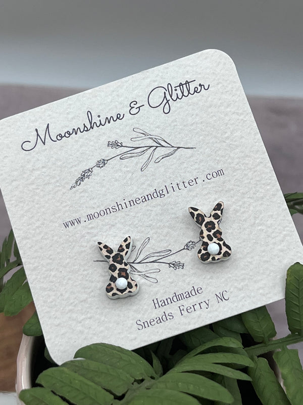Leopard Easter bunny stud earrings