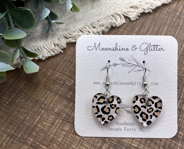 Leopard print Heart shape dangle Earrings