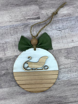 Farmhouse shiplap Santa’s sleigh ornament