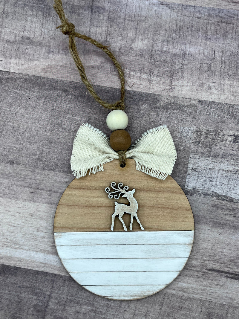 Farmhouse shiplap reindeer ornament