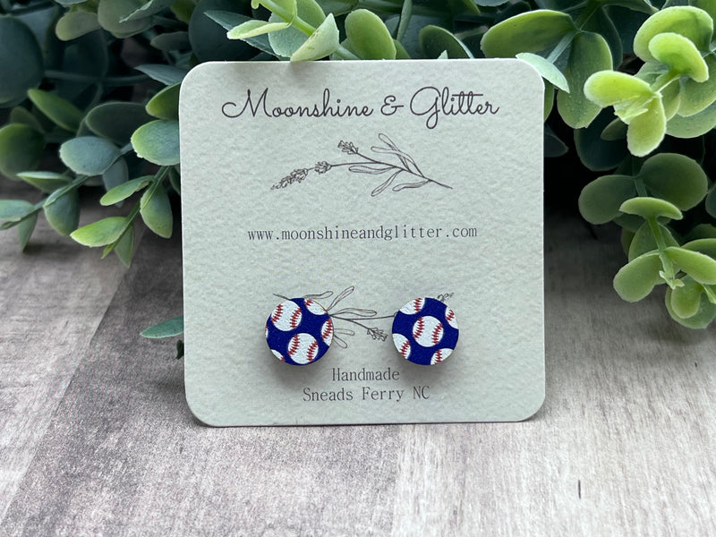 Baseball print  stud earrings