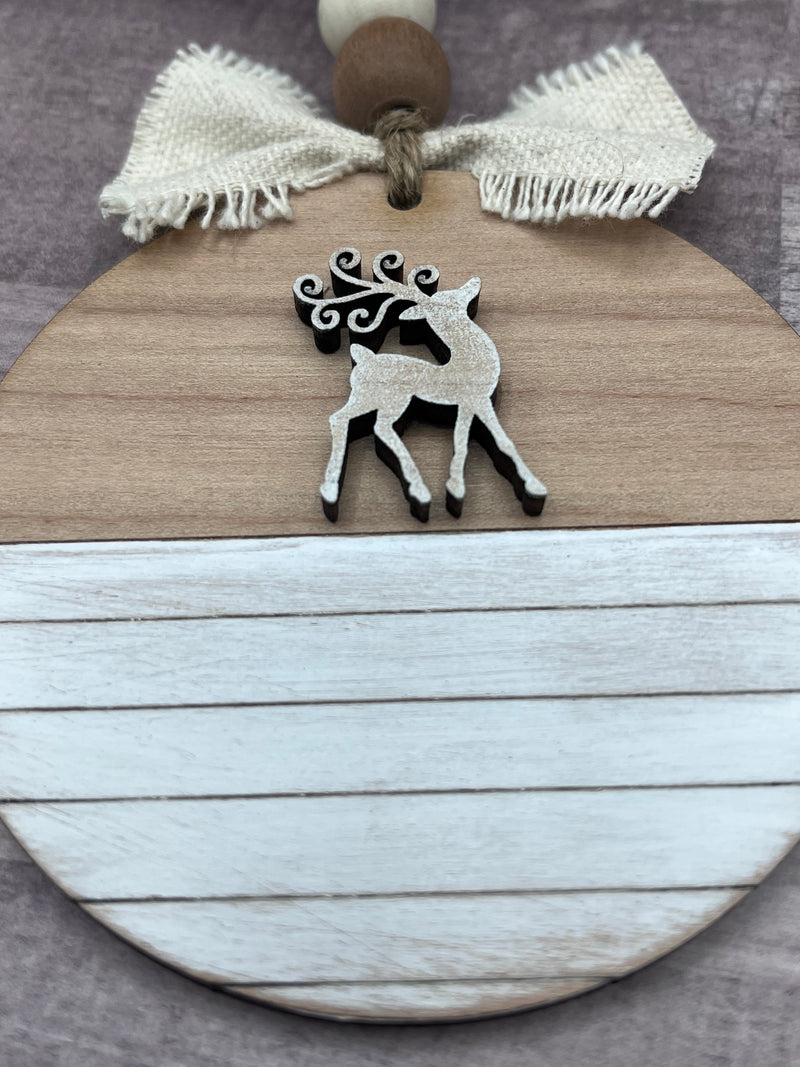 Farmhouse shiplap reindeer ornament