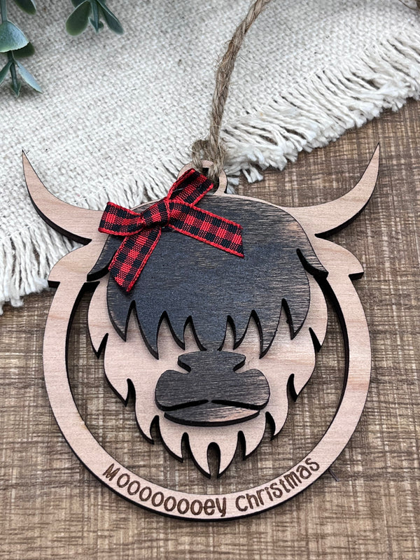 Mooooooey Christmas cow ornament