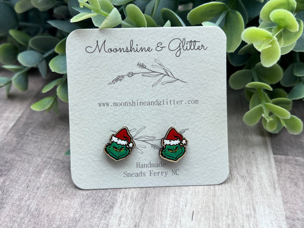 Grinch Santa stud earrings
