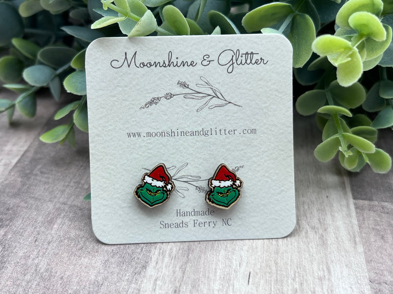 Grinch Santa stud earrings