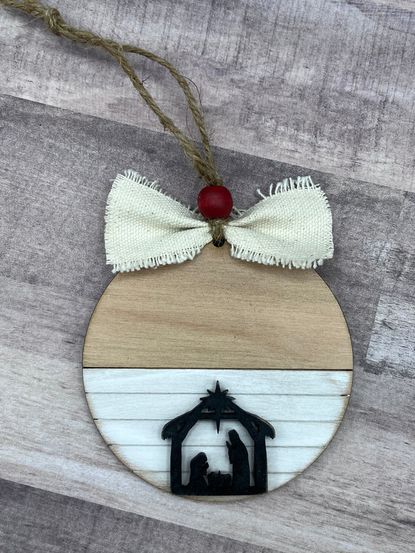 Farmhouse shiplap Nativity ornament