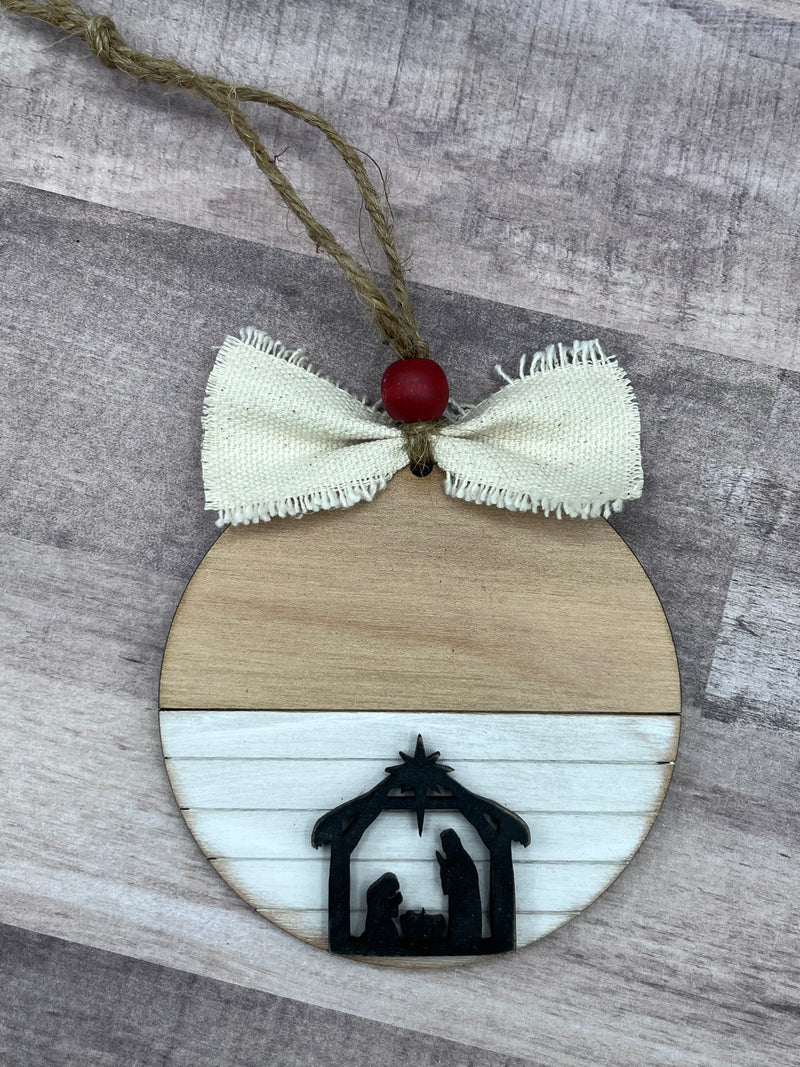 Farmhouse shiplap Nativity ornament