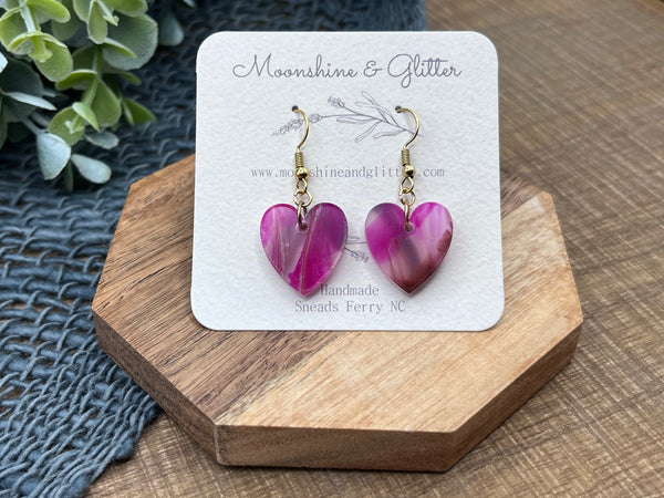 Paint pour heart dangle earrings