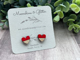 Split Heart red & maple stud earrings