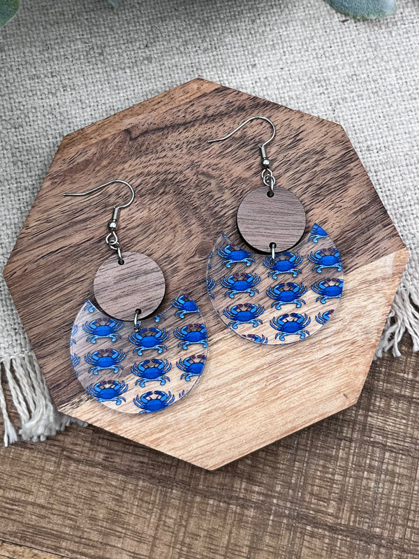 Blue crab Maryland dangle earring
