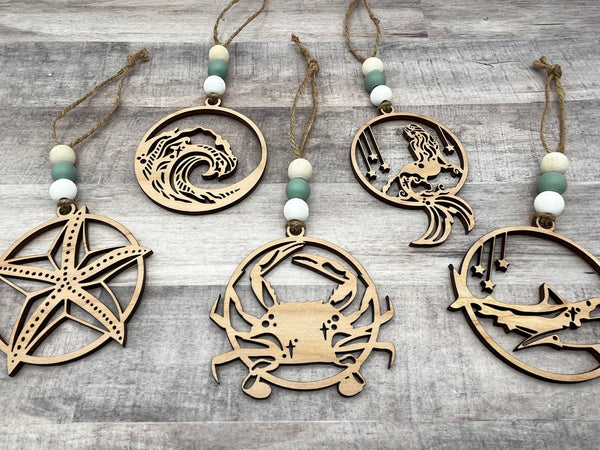 Wood Beach theme ornaments