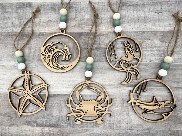 Wood Beach theme ornaments