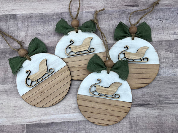 Farmhouse shiplap Santa’s sleigh ornament